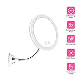Miroir de maquillage grossissant 5X, Lampes ambiantes à 3 LED, alimentation par batterie ou USB, écran tactile, support flexible étendu, Réglage multi-angle,miroir de courtoisie mural
