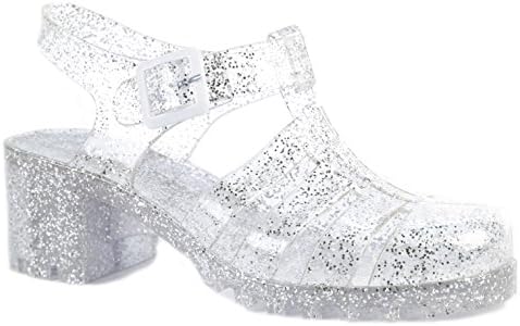 LADIES WOMENS HOLIDAY SUMMER BEACH BLOCK HEEL RETRO JELLY SLING BACK BUCKLE FLIP FLOPS SANDALS SIZE