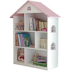Liberty House Toys Bibliothèque Blanche en Forme de Maison de poupée avec Toit Rose, en Bois, Blanche et Rose, 83 x 30 x 106,5 cm