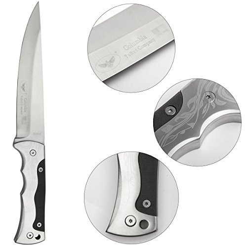 Columbia feststehendes Fleischmesser aus rostfreiem Edelstahl, inklusive Holster, silber-schwarz, Küchen-Messer - 3