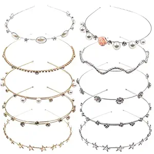 10PCS Crystal Headband Pearls Flower Hairbands Jewelry Rhinestone Fashion Headbands Gold Sliver Metal Headbands Headdress for Girls Women Teens