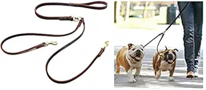 Hachiko:-Heavy Duty Double No Tangle Leather Dog Leads(Large,Brown)