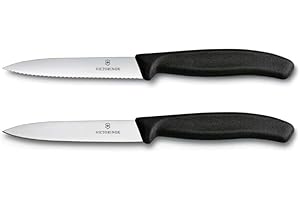 Victorinox Swiss Classic set 2 coltelli: coltello da pomodoro e spelucchino per verdure, lama molto affilata, acciaio inox, Swiss Made, Nero