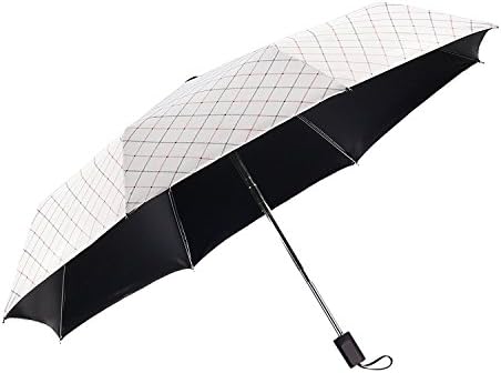 Rain & Sun Compact Folding Travel Umbrella for Windproof, Rainproof & 99% UV Protection with Black Anti-UV Coating, UPF50+, Elegant White