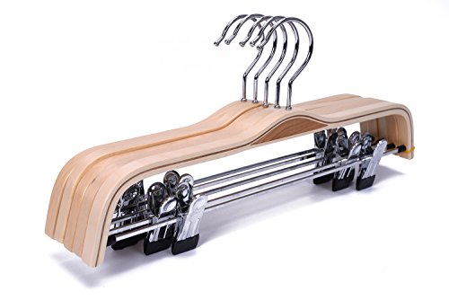 J.S.Kleiderhaken, Hosen-Aufhänger Hosenspanner Kleiderbügel Klemmbügel Hosenhalter Hosenbügel aus Holz mit Anti-Rost-Haken und verstellbaren Klemmen, Naturoptik - 5 stück