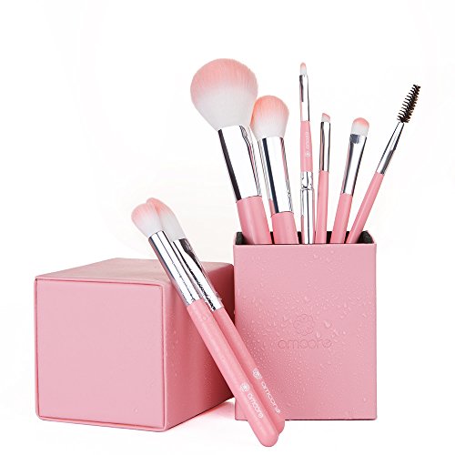 amoore 8 Stück Make Up Buersten Make Up Pinsel Set Pinselsets Holzgriff mit der PU Leder Pinsel Eimer Kosmetik