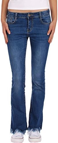 Fraternel Women's Jeans Trousers Boot-Cut Frayed Normal Waist Blue Size: 8