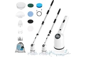 Elektrische Reinigungsbürste Haushalt, iklestar Reinigungsbürste Elektrisch mit 8 Bürstenköpfen, 0-100% Batterieanzeige Elektrische Putzbürste für Küche, Auto, Fliesen, Wand, Boden, Dusche(Schwarz)