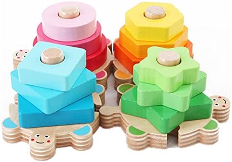 Wooden Educational Preschool Shape Color Recognition Geometric Board Block Stack Sort Chunky Puzzle Toys,Best Birthday gifts toy for age 3 4 5 Years Old and Up Kid Children Baby Toddler Boy Girl