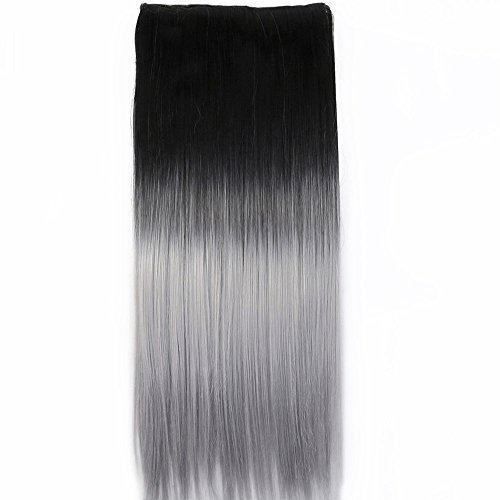 Neverland 22 „Full-Kopf-Klipp in den Haar-Verlangerungen Ombre Gerade Dip Dye 7Pcs (Natural Schwarz Silbergrau) - 3