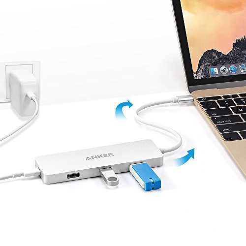 Anker Premium USB-C Hub mit Power Delivery, 3 USB 3.1 Gen 1. Ports, 1 USB-C Ladeport , Aluminiumgehäuse für das neue Macbook und Chromebook Pixel ( Weiß) - 3