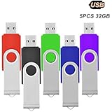 5 Pack 32GB Flash Drive by VIEKUU, USB 2.0 Memory Stick with Swiveling Cap Thumb Drive(Black Red Green Blue Purle)