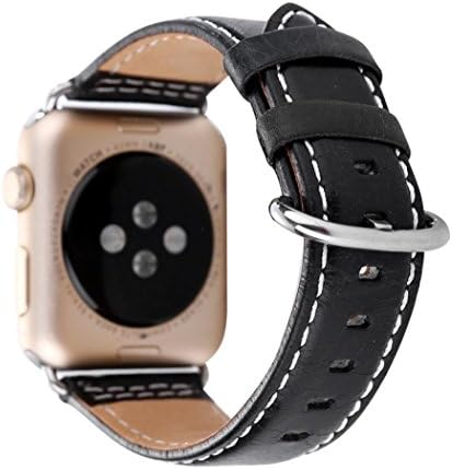 Amoyl for Apple Watch Leather Straps,iWatch Wristband Bracelet Replacement 42/38mm with Stainless Steel Clasp for Apple Watch Series 1 & 2 (38mm, Black)