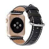 Amoyl für Apple Armbanduhr Lederband2 Hermes,  42 mm/38 mm Lederband für iWatch Zubehör Band (braun/schwarz/grün/khaki/blau), schwarz, 38 mm