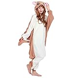 Honeystore Adult Pyjama Cosplay Tier Onesie Body Nachtwäsche Kleid overall Animal Sleepwear Erwachsene Braun and Elfenbein S - 