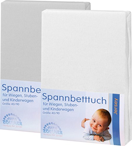 Julius Zöllner Spannbettlaken 2er-Pack Single-Jersey hellgrau/weiß Größe 40x90 cm