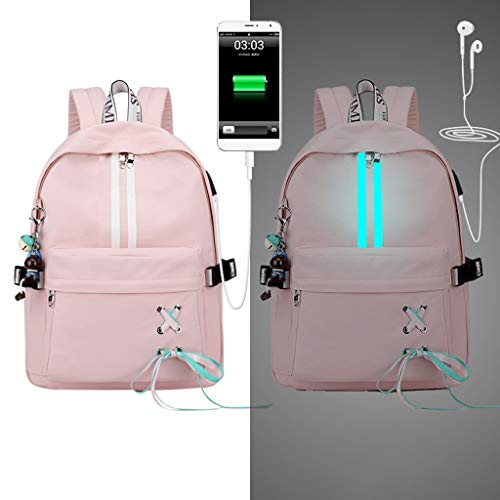 Preisvergleich Produktbild Chenpaf Mode Diebstahlsicherung, reflektierend, für Frauen, Rucksack, USB, Ladekabel, Ohrhörer, Loch, Schultüten, Mädchen, Reise, Laptop, Rucksack, Buchtaschen, Schwarz Pink