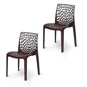 Supreme Web Designer Plastic Chair for Home and Office (Set of 2, Globus Brown)