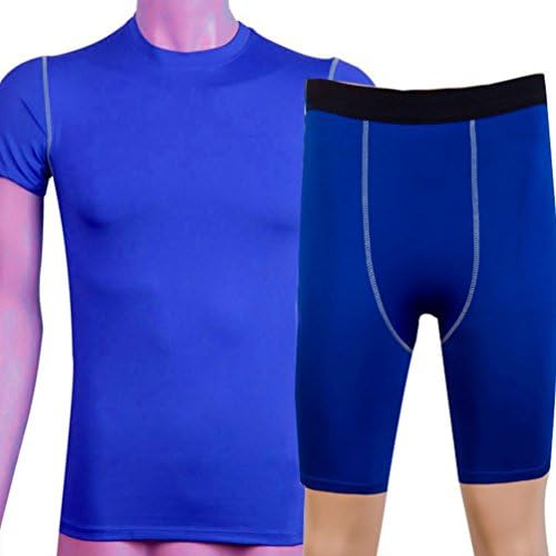 YiJee Mens Pro Compression Base Layer Short Shirt And Pant Set Blue S