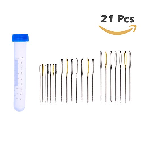 21 Stück Groß Auge Stumpfe Nadel Stahl Garn Sticknadel Nähnadel Golden Silber