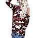 Produktbild Riou-Damen Tops Langearmshirt Hemd Longsleeve T Shirt Schulterfrei Frauena Farbe Tops Elegant Bequem Lösen Oberteile beiläufigen Pullover Sweatshirt Spitzen Blusen Baumwoll Herbst (L, Rot)