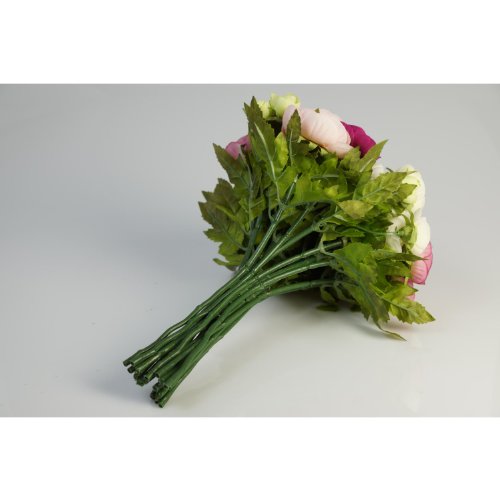 Künstlicher Ranunkelstrauch mit 18 Blüten, pink-rosa-weiß, 30cm, Ø 25cm – Deko Strauß Busch Strauch - 2