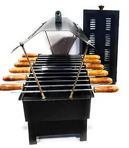 LAVNIK Barbeque Grill Stove, Black Hut Shape 2-in-1 Multi Purpose Charcoal Brbeque Grill & Tandoor with 8 Skewers Wooden Handle Charcoal Grill Electric Tandoor, Outdoor & Indoor Charcoal Grill