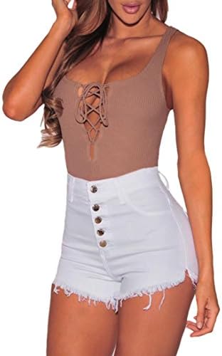 Women Jeans Shorts LILICAT Ladies Sexy Hole Destroyed Ripped High Waist Jeans Solid Color Basic Denim Shorts Denim Hot Pants Party Clubwear Fashion Casual Summer Black White (White, Size:L2)