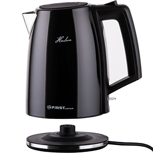 TZS First Austria – 2200 Watt Edelstahl-Wasserkocher 1,7L schwarz | herausnehmbarer Kalkfilter | Innenraum aus Edelstahl | außen kratzfeste Lackierung in schwarz glänzend | modern Design - 2
