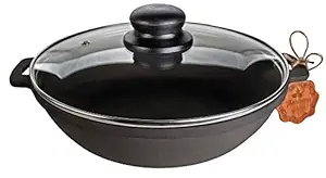 Texas Element Maysternya T1011C3 Cast Iron Kadhai with Glass Cover 20 * 4 cm