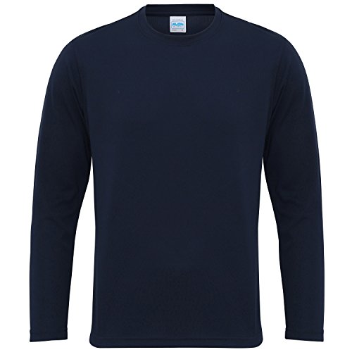 Just Cool Mens Long Sleeve Cool Sports Performance Plain T-Shirt (L) (French Navy)