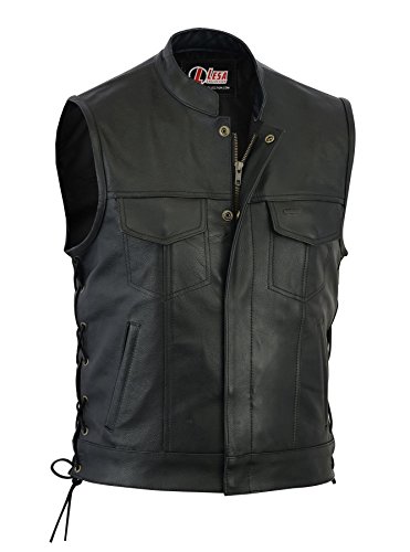 Mens Real Leather Motorbike Cut Off Vest With Chrome Biker Sons of Anarchy Laced up