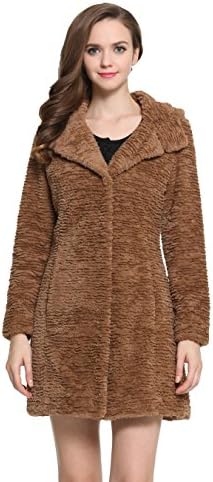 Ovonzo Women's Fashion Style Grey/ Brown Faux Karakul Warm Coat with Hood Brown Size XL