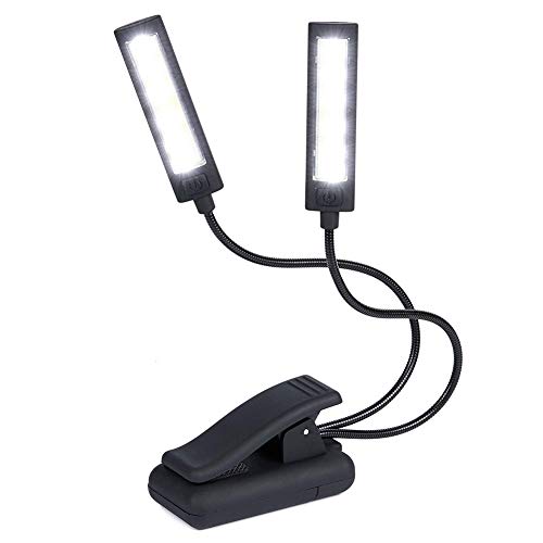 Preisvergleich Produktbild LED-Notenständer-Licht, flexibel, dimmbar, Leselampe, weiche gepolsterte Klemme, Stromversorgung über USB oder Batterien für Bücherwürmer, Schreibtisch, Musik-Player [kaltweiß]