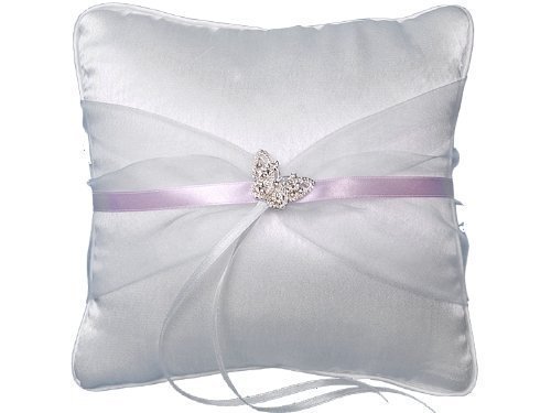 Ringkissen weiß mit Band rosa und Schmetterling, 20 x 20 cm