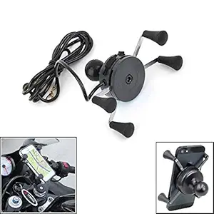 GOLSM Char-1 Bike Smart Dual Handlebar Mount Mobile Holder with USB Charging/Charger 360 Degree Handle Bar Adjustable Black for Bajaj Pulsar 200AS DTS-i