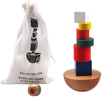 Natureich Montessori wooden tower for stacking and balancing coloured/natural blocks, from 3 years of age to promote early motor skills & child development