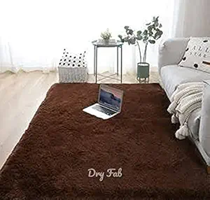 Polyester Dry Fab Shaggy Carpet for Living Room and Office (Coffee, 5 x 7)