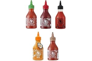 Pamai Pai® Fünferpack Sriracha Hot Chili Sauce Set 5 x 200ml Chilli Soße rot grün braun schwarz orange
