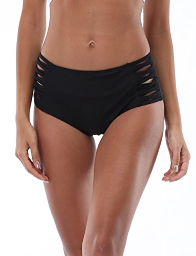 Attraco Damen Bikinihose High Waist Tankinihose Breiter Bund Hoch Geschnitten Schwarz