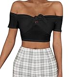 NPRADLA 2019 Frühling Sommer Shirt Damen Fest Schulterfrei Trägerlos Weste Bogen Knoten Tank Top Crop Bluse(Schwarz,XL/40)