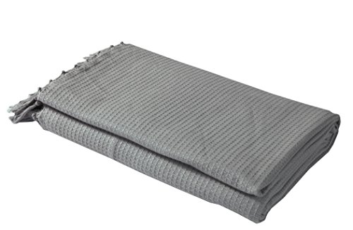 EHC, Manta para Cama tamaño Super King o para sofá de 4 o 5 Personas, 100 % algodón, 254 cm x 380 cm, diseño Cuadriculado, Gris, Superking