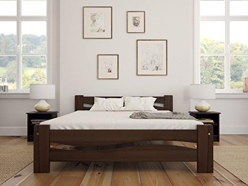 Solid Pine Wooden Bed Frame King Size 5ft In Walnut Colour &amp; Sturdy Thick Slats