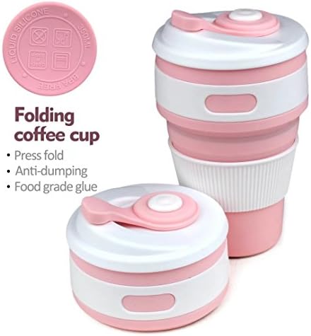 Aonesy Collapsible Portable Foldable Coffee Cup Reusable Silicone for Outdoor Travel Water Bottle BPA Free Pink