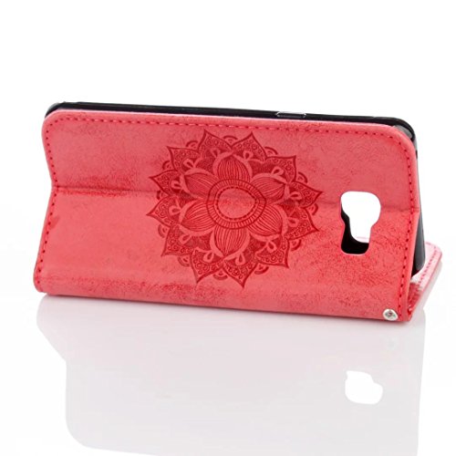 MUTOUREN Portemonnaie Handyhülle für Samsung Galaxy A5 (2015) SM-A510F Bookstyle Gürtelhändytasche Brieftasche PU Leder Wallet Case Cover Schutzhülle Hülle Etui mit Standfunktion Magnetverschluß Card Slots Kratzfeste Anti-scratch Premium Ledertasche Gepresste Blumen Indische Sonne Mandala Rot + Bleistift Touch Pen - 4