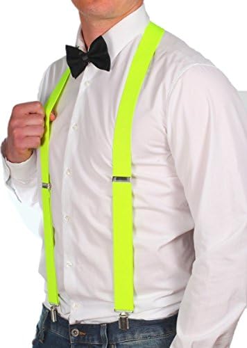 Suspenders Coloured Men Braces Unisex 80's Prom Wedding Fancy Dress Accessory (Neon Yellow)