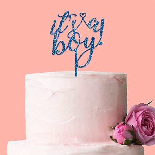 Laser Cut It's a Boy! Cake Topper: Blue Glitter Acrylic