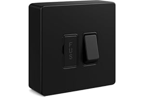 SHPELEC® Matt Black Screwless 13A Switched Fused Spur with 25mm Surface Pattress Box – Flat Plate Design – UK Standard – Modern & Minimalist Look