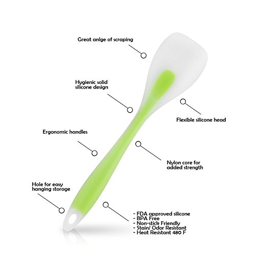 Silikon Küchenhelfer Set 5-teilig,BPA Frei and Antihaft-Beschichtung Silikon,Inklusive Suppenkelle Pfannenwender Schaber,Hitzebeständig Bis 230°C(grün) - 2