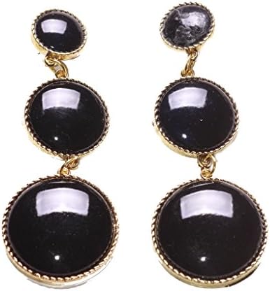 Magnificent-coal black circle trio/golden clip on statement earrings(ZX265)